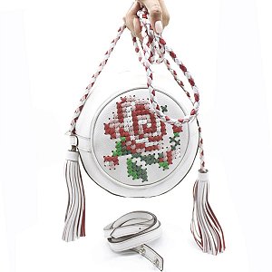 BOLSA REDONDA COURO PONTO DE CRUZ LIA