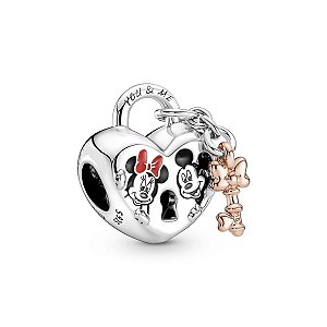 Berloque Coração Chave Minnie e Mickey Em Prata Legítima 925