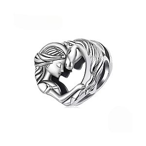 Berloque Separador Menina e Cavalo Prata Legítima 925