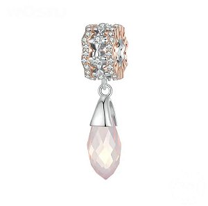 Berloque Pendente Cristal Rosé Em Prata Legítima 925