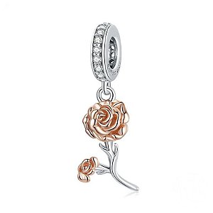 Berloque Pendente Rosa Ouro Rose Prata 925 Eternal Joias