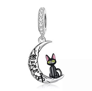 Berloque Gatinho na Lua Em Prata 925 Eternal Joias