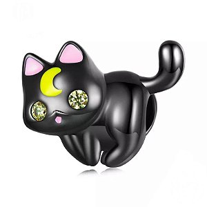 Berloque Gatinho Rodio Negro Em Prata 925 Eternal Joias