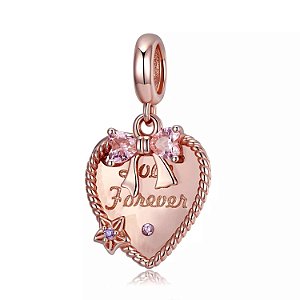 Berloque pendente coração rose love forever em prata 925