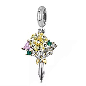 Berloque Pendente Bouquet Em Prata 925 Legítima