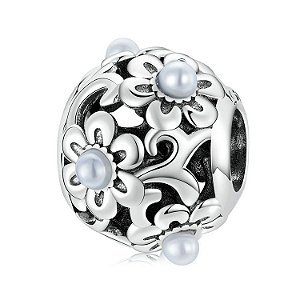 Berloque Pave flor de pérola em prata 925 legítima