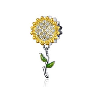 Berloque Girassol dourado Prata 925 legitima de lei