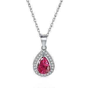 Colar Gota Cravejada Pink Prata Legítima 925 Eternal Joias