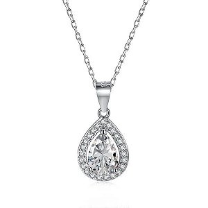 Colar Gota Cravejada Prata Legítima 925 Eternal Joias