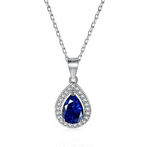 Colar Gota Cravejada Azul Prata Legítima 925 Eternal Joias