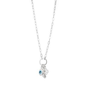 Colar Cartier Olho Grego Figa e Trevo Prata Legítima 925