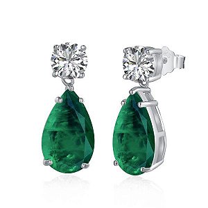 Brinco Gota Verde Esmeralda Prata Legitima 925 Eternal Joias