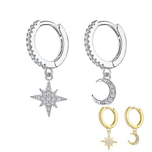Brinco Argolinha Lua e Estrela Prata 925 Eternal Joias