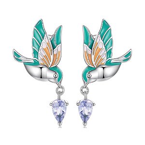 Brinco Beija-Flor Colibri Prata Legítima 925 Eternal Joias