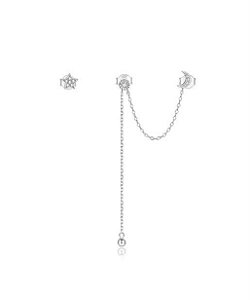 Brinco Chain Leaf Lua e Estrela Em Prata 925 Legítima