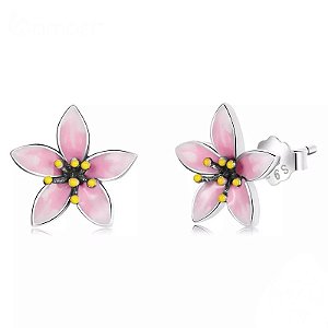 Brinco flor de cerejeira Em Prata 925 legítima