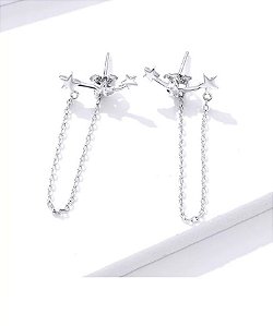 Brinco Ear Cuff Pêndulo Estrelas Em Prata 925 Legítima