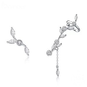 Brinco ear cuff ramo Em Prata 925 legítima