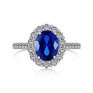Anel Princesa Diana Pedra azul Safira Prata 925 eternal