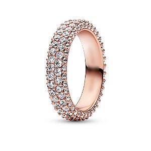 Anel Em Pave Cravejado Rose Prata Legítima 925 Eternal Joias