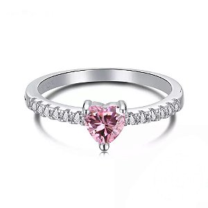 Anel princesa coracao rosa claro em prata 925 legítima