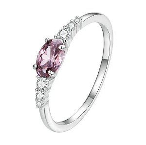 Anel Pedra Rosa Cravejado Prata 925 Legitima De Lei