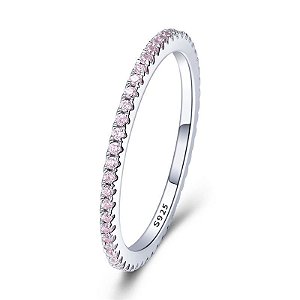 Anel cravejado com zircônias rosa Prata 925 legitima de lei