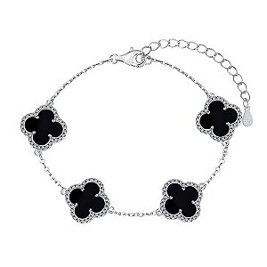 Pulseira Trevos Preto Em Prata Legítima 925 Eternal