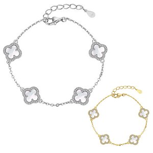 Pulseira Trevos Madrepérola Em Prata Legítima 925 Eternal