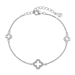 Pulseira Trevinho com Cristais Em Prata Legítima 925 Eternal