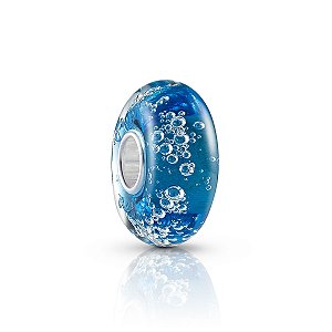 Berloque vidro murano azul com bolhinhas prata legítima 925