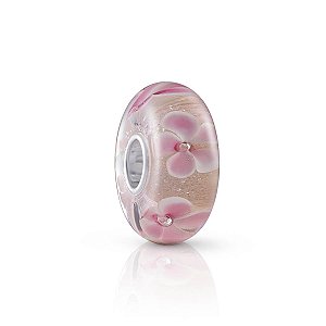 Berloque de vidro murano rose flores rosa prata legítima 925