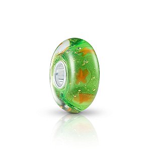 Berloque de vidro murano verde com estrelinhas prata 925