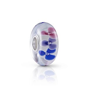 Berloque de vidro murano branco floral em prata legítima 925