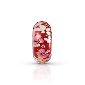 Berloque vidro murano vermelho floral prata legítima 925