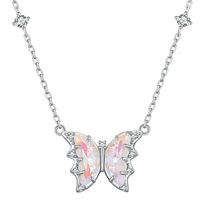 Colar Borboleta de Cristal Em Prata 925 Legítima