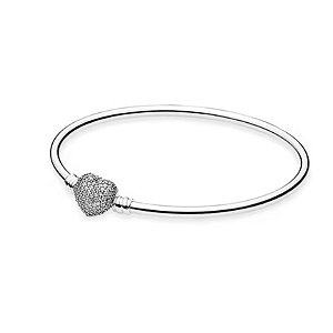Bracelete para berloque rigido Coracao Cravejado Prata 925