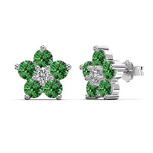 Brinco flor verde em prata legítima 925 Eternal Joias
