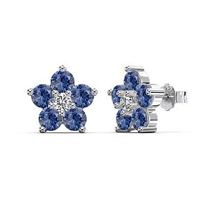 Brinco flor azul em prata legítima 925 Eternal Joias