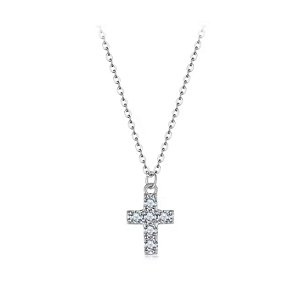 Colar cruz moissanite 2mm 0.03ct prata legítima 925