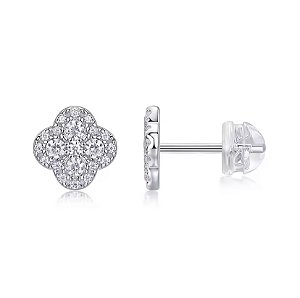 Brinco trevo diamante moissanite 3mm 0.1ct certificado GRA