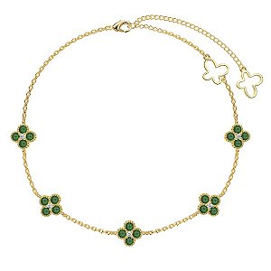 Tornozeleira trevinhos verdes banho ouro 18k em prata 925