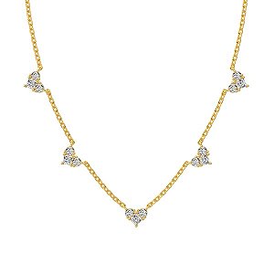 Colar choker corações banho ouro 18k em prata 925 legitima