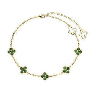 Pulseira trevinhos verdes banho ouro 18k prata legítima 925