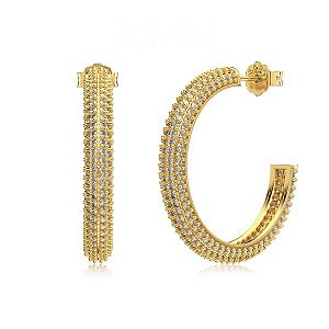 Brinco argola cravejada 20MM banho ouro 18k em prata 925