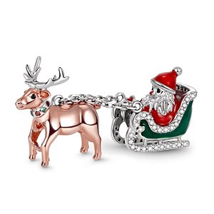 Berloque natal trenó papai noel e rena prata Eternal Joias