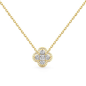 Colar Trevo Cravejado Em Prata 925 Banho Ouro 18k