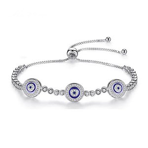 Pulseira Ajustavel Olho Grego Em Prata 925 Legítima