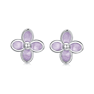 Brinco Pequeno Flor Lilás Prata Legítima 925 Eternal Joias
