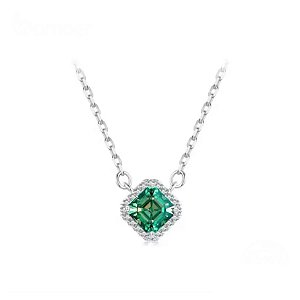 Colar pedra verde diamante moissanite 5mm 0.6ct prata 925